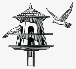Free Clipart Of A Black And White Bird Feeder House - Clip Art Bird Over House Black And White, HD Png Download, Free Download