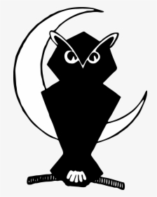 Beak Owl Silhouette Line Art Clip Art - Transparent Owl And Moon, HD Png Download, Free Download