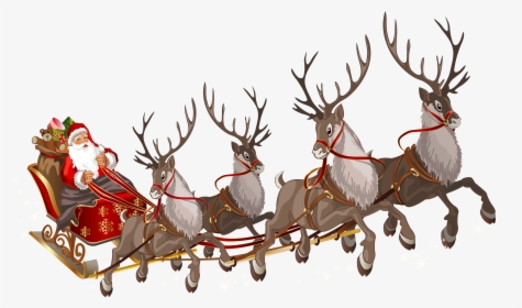 Santa Claus Reindeer Sled Clip Art - Santa Sleigh Transparent Background, HD Png Download, Free Download