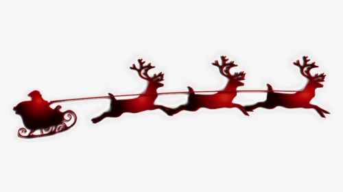 Santa Flying With Reindeers Transparent Background - Free Reindeer And Sleigh Silhouette, HD Png Download, Free Download