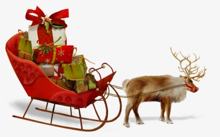 Reindeer,sled,santa Eve,vehicle,fictional Art,christmas - Holiday Sleigh Transparent Background, HD Png Download, Free Download