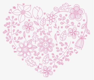 Pink Floral Heart Clip Arts - Heart Clipart Black And White Png, Transparent Png, Free Download