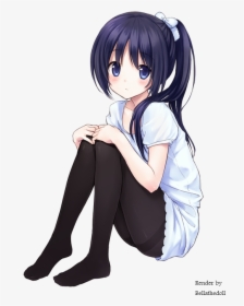 Anime Girl Sitting Png - Anime Girl Dark Blue Hair, Transparent Png, Free Download