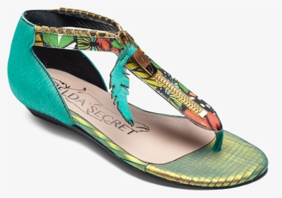 Women Flat Sandals Lime Green Leather And Butterfly - Flip-flops, HD Png Download, Free Download