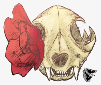Cat Skull And Rose - Skull, HD Png Download, Free Download