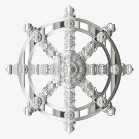 Mirrored Chrome Ornate Dharma Wheel Clip Arts - Wheel Of Dharma Border, HD Png Download, Free Download