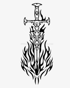 Fire Sword Black And White , Png Download - Sword With Fire Clipart, Transparent Png, Free Download