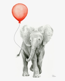 Watercolor Elephant With Balloon, HD Png Download, Free Download