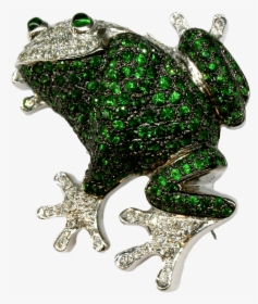 18k White Gold Green Tsavorite And Diamond Frog Brooch - Bufo, HD Png Download, Free Download