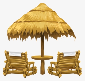 Beach Clipart, Summer Clipart, Tiki Umbrella, Umbrella - Deck Chairs On Beach, HD Png Download, Free Download