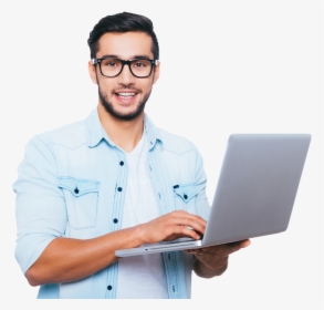 Indian Man Holding Laptop , Png Download - Person Holding A Laptop, Transparent Png, Free Download
