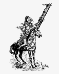 Drawing, Headdress, Horse, Indian, Male, Man - Native American Man Outline, HD Png Download, Free Download