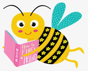Smiling Cartoon Bee With Book, HD Png Download, Free Download