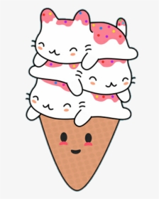 Pink Girls Kawaii Cute Tumblr Dreams Sadness Sad Girls - Kawaii Cat Ice Cream, HD Png Download, Free Download