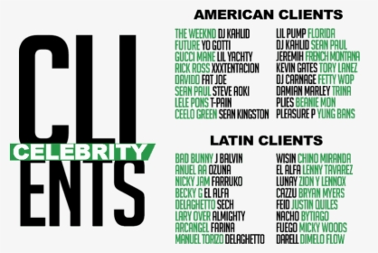 Our Celebrity Client List English And Latin Artists - Audio Mixing, HD Png Download, Free Download