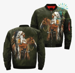 Native American Art Horseman Over Print Bomber Jacket - Bative American Werewolf Sweater, HD Png Download, Free Download