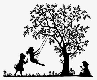 3 Girls Playing Vintage Silhouette Trace - Girl On Swing Silhouette, HD Png Download, Free Download