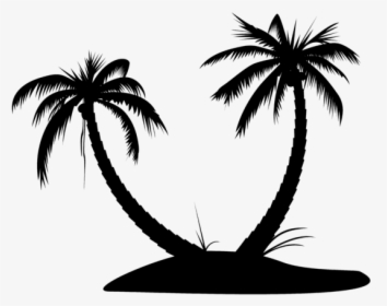 Silhouette Palm Tree Island - Palm Tree Island Vector, HD Png Download, Free Download