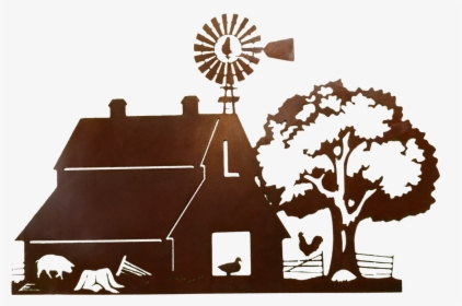 Clipart Barn Windmill - Farm Scene Black And White Clipart, HD Png Download, Free Download