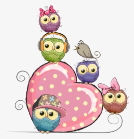 Pink Owl And Illustration Owls Vector Hearts Clipart - Cute Cartoon Owls, HD Png Download, Free Download