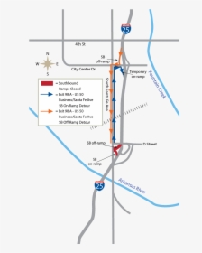I 25 Santa Fe City Center Detour Map - Exit 98a On I 25 Southbound Pueblo, HD Png Download, Free Download