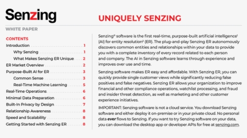 Recent Senzing White Paper Uniquely Senzing Six Areas, HD Png Download, Free Download