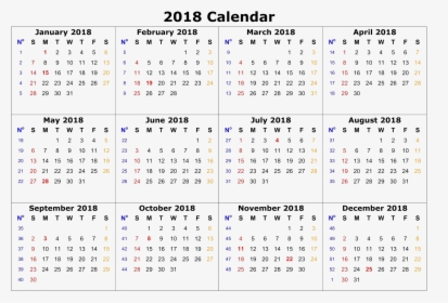 Download 2018 Calendar Png Pic Background - 2018 Calendar Printable One Page, Transparent Png, Free Download