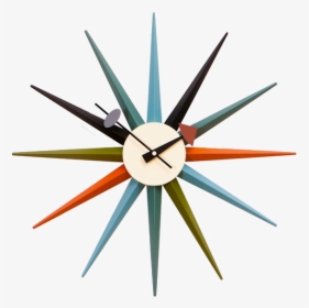 George Nelson Starburst Clock Multicolor - Sunburst Walnut Wall Clock, HD Png Download, Free Download