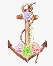 Anchor Clipart/ Flower Clipart/ Watercolor Clipart/ - Anchor With Floral Png, Transparent Png, Free Download