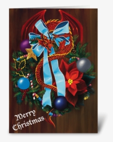 Christmas Wreath Dragon Greeting Card - Wreath, HD Png Download, Free Download