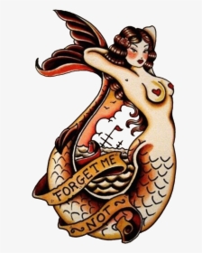 Tatuaje Forget Me Not Sirena - Old School Tattoo Mermaid, HD Png Download, Free Download