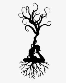 Yoga, Tree, Silhouette, Women, Meditation, Harmony, - Gambar Pohon Berakar Hitam Putih, HD Png Download, Free Download