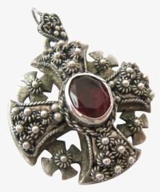 950 Silver And Garnet Jerusalem Cross Pendant From - Crystal, HD Png Download, Free Download