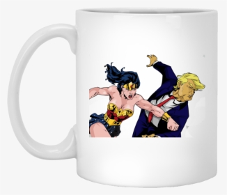 Wonder Woman Punching Trump Mug, Funny Mug - Wonder Woman Punching Donald Trump, HD Png Download, Free Download