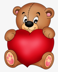 Brown Teddy With Red Heart Png Clipart - Cute Teddy Bears With Hearts, Transparent Png, Free Download