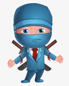 Businessman Dressed As Ninja Cartoon Vector Character - Ninja Cartoon Transparent Blue, HD Png Download, Free Download