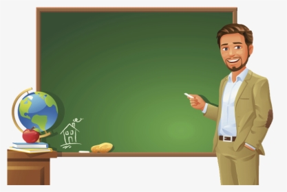 Standing On Blackboard Podium Student The Teacher Clipart - Teacher And Blackboard Clipart, HD Png Download, Free Download