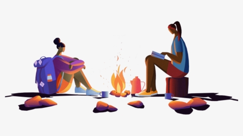 Two Girls Around A Campfire - People Around A Campfire Png, Transparent Png, Free Download