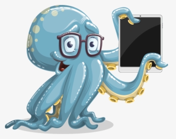 Vector Octopus With Tablet - Octopus Playing A Tablet, HD Png Download, Free Download