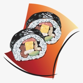 Sushi, Roll, Fish, Rice, Chinese, Raw, Food, Seafood - Cartoon Sushi Roll, HD Png Download, Free Download