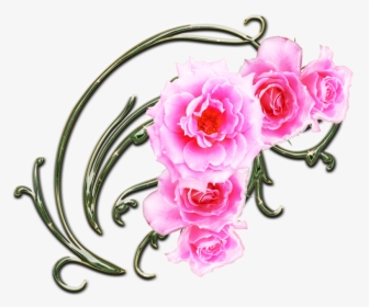 Pink Roses And Green Swirls Png 2 By Melissa-tm On - Bright Pink Flowers Png, Transparent Png, Free Download