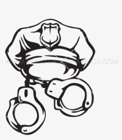 Police Hat Amp Cuffs Production Ready Artwork For T - Police Clip Art Black And White, HD Png Download, Free Download