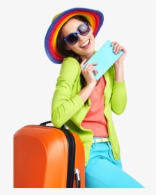 Traveling Clipart Female Tourist - Traveling Bag With Girl, HD Png Download, Free Download