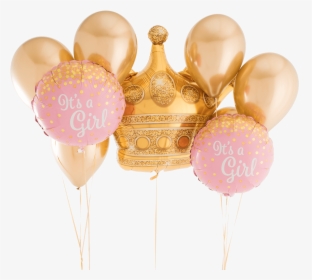 It"s A Girl Gold Dots & Crown Foil & Latex Bunch - Crown Gold Foil Balloon, HD Png Download, Free Download