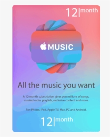 12 Month Apple Music Gift Card, HD Png Download, Free Download