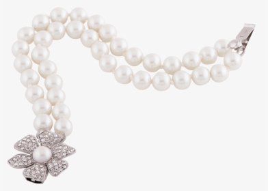Double Strand Pearl Bracelet With Pavé Flower - Pearl, HD Png Download, Free Download