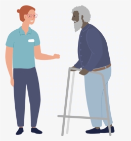 Aged Care Worked Talking To Older Man With Walker - Standing, HD Png Download, Free Download