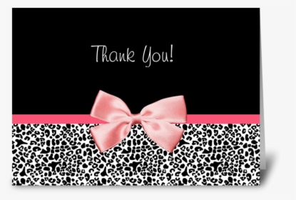 Leopard Print Thank You With Pink Ribbon Greeting Card - Free Pink Ribbon Black Background, HD Png Download, Free Download