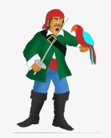 Angry Pirate With Red Parrot - Cartoon, HD Png Download, Free Download