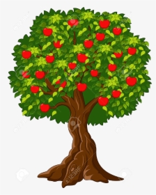 Apple Tree Clipart Cartoon Green Full Of Red Apples - Tree With Fruit Cartoon, HD Png Download, Free Download